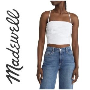 Madewell White Wendy Pleated Cotton Poplin Crop Top 6 Side Zipper